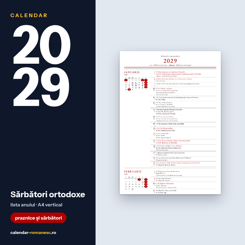 Sărbători ortodoxe 2029 - previzualizare