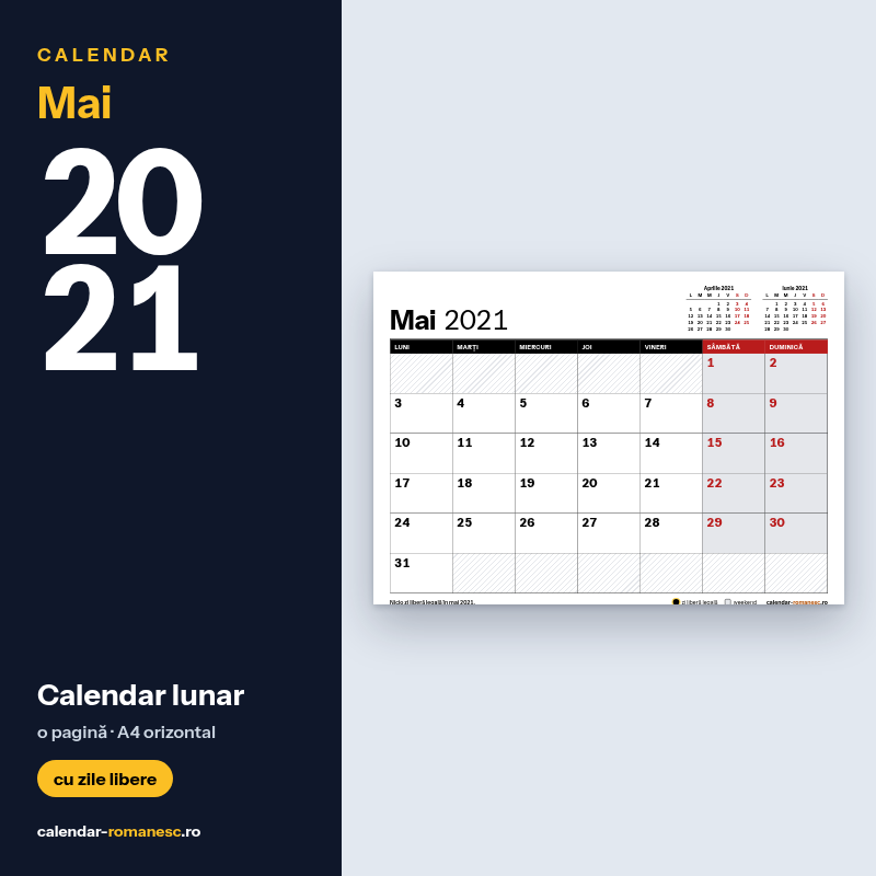 Calendar Mai 2021 de imprimat