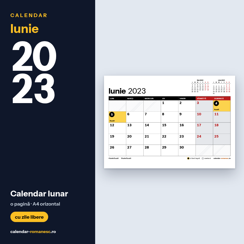 Calendar Iunie 2023 de imprimat