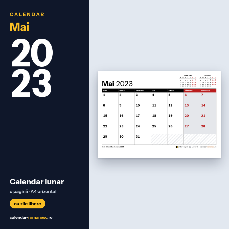 Calendar Mai 2023 de imprimat