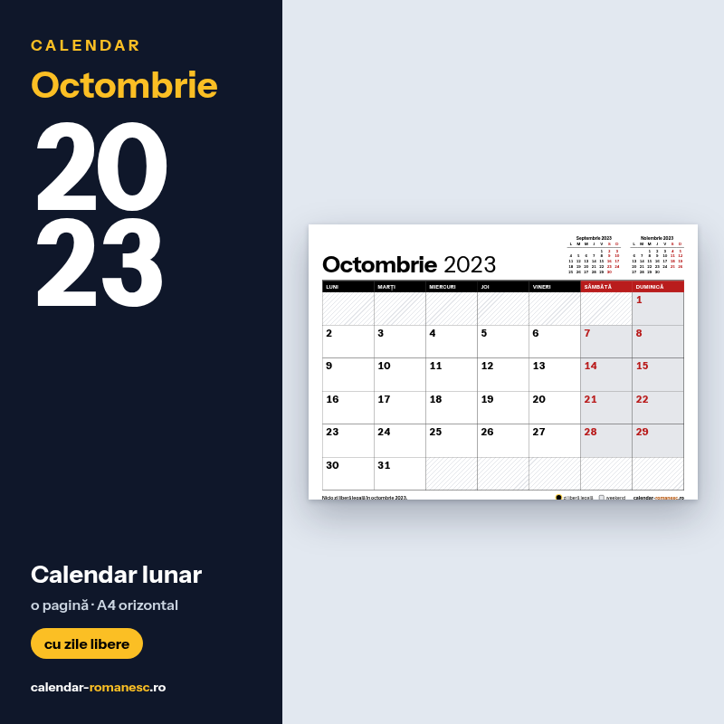 Calendar Octombrie 2023 de imprimat