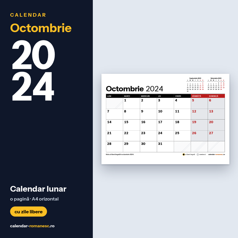 Calendar Octombrie 2024 de imprimat