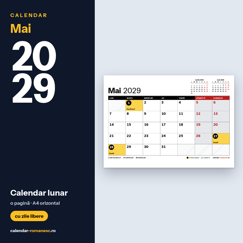 Calendar Mai 2029 de imprimat