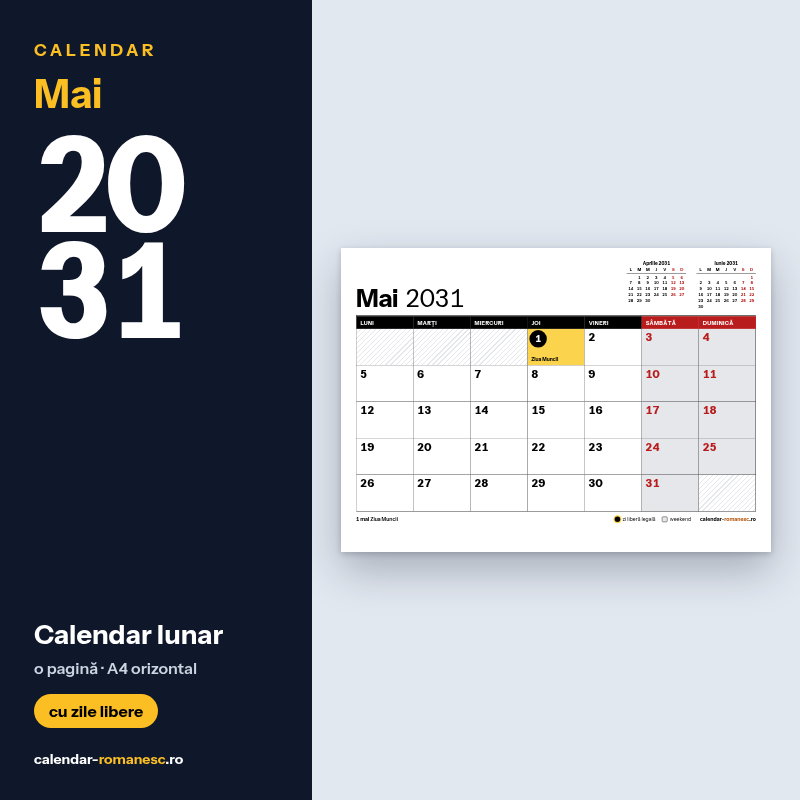 Calendar Mai 2031 de imprimat