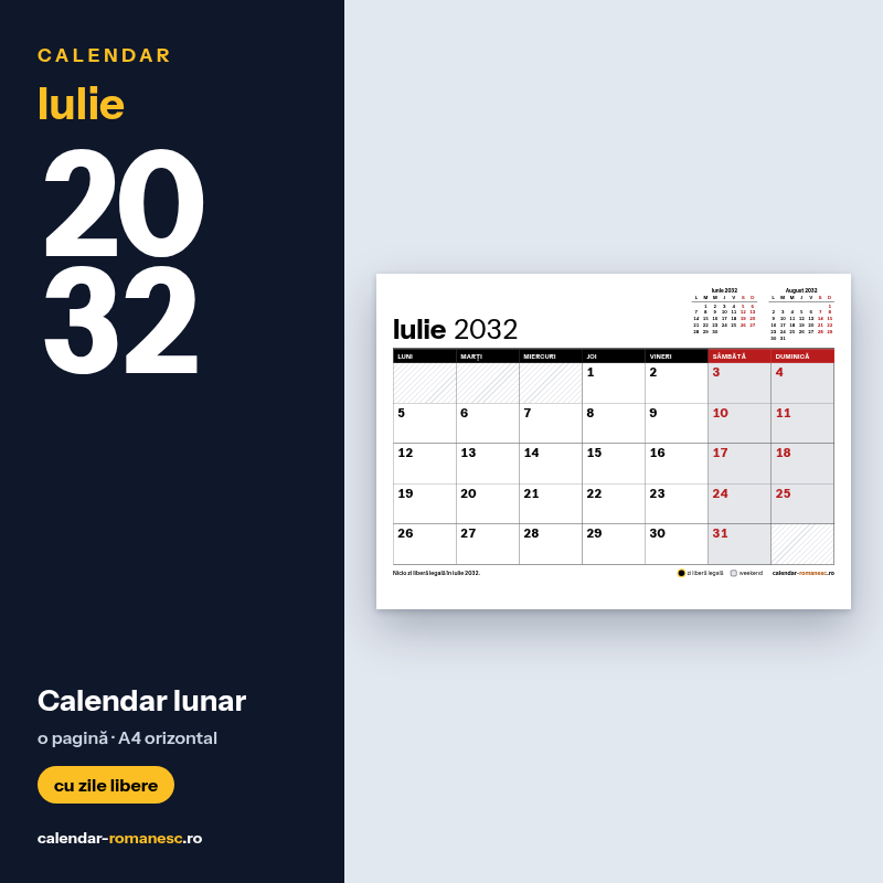 Calendar Iulie 2032 de imprimat