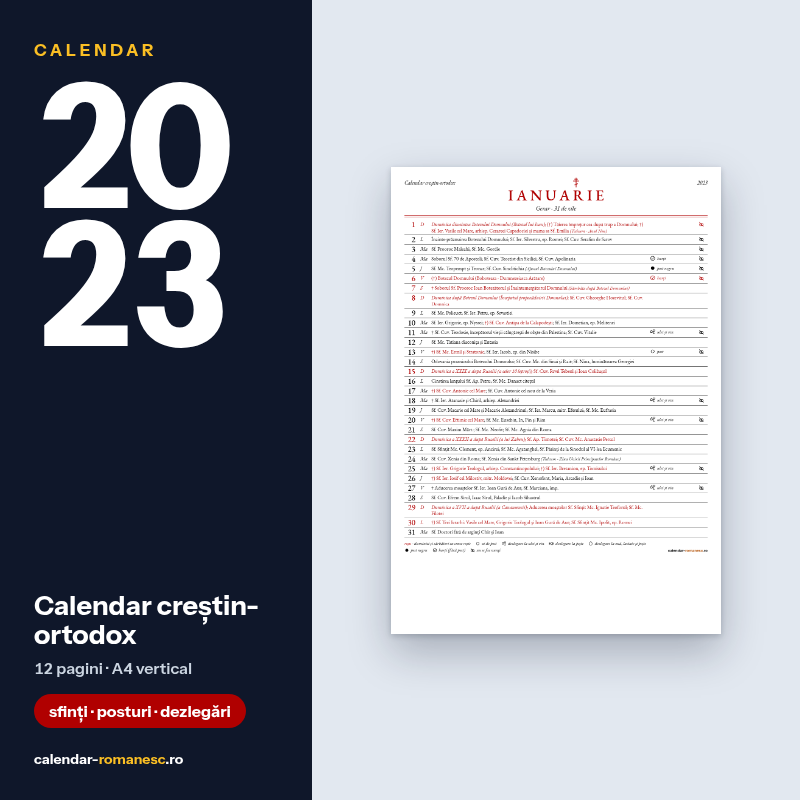 Calendar creștin-ortodox 2023 - previzualizare