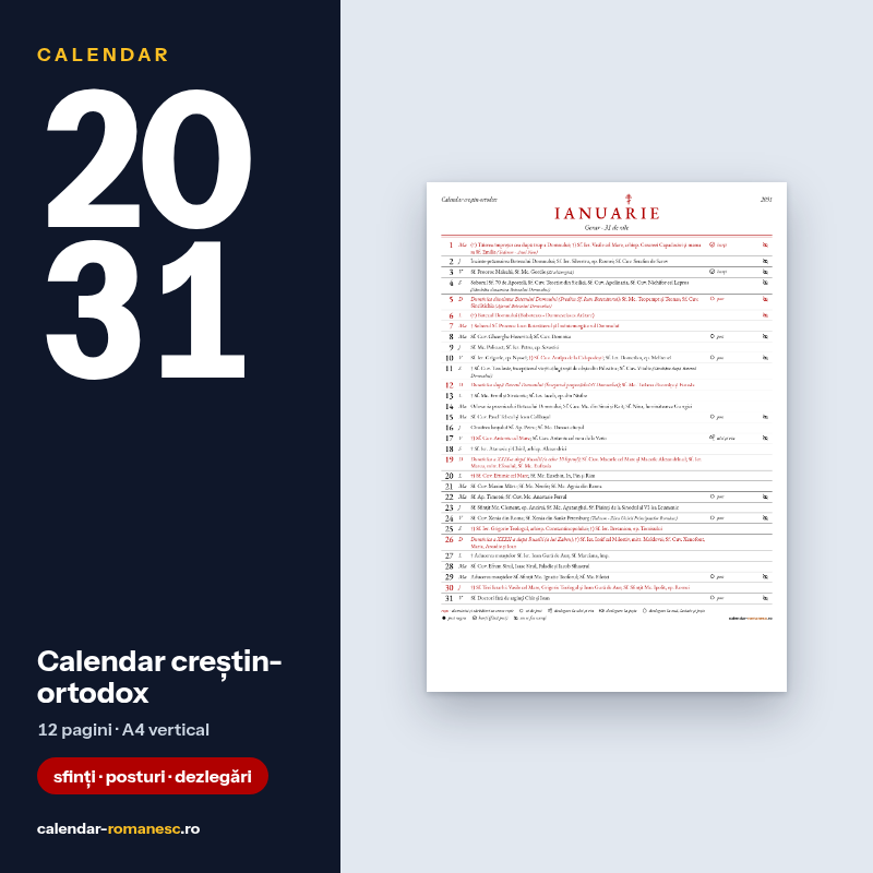 Calendar creștin-ortodox 2031 - previzualizare