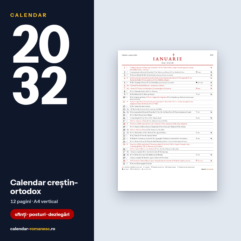 Calendar creștin-ortodox 2032 - previzualizare